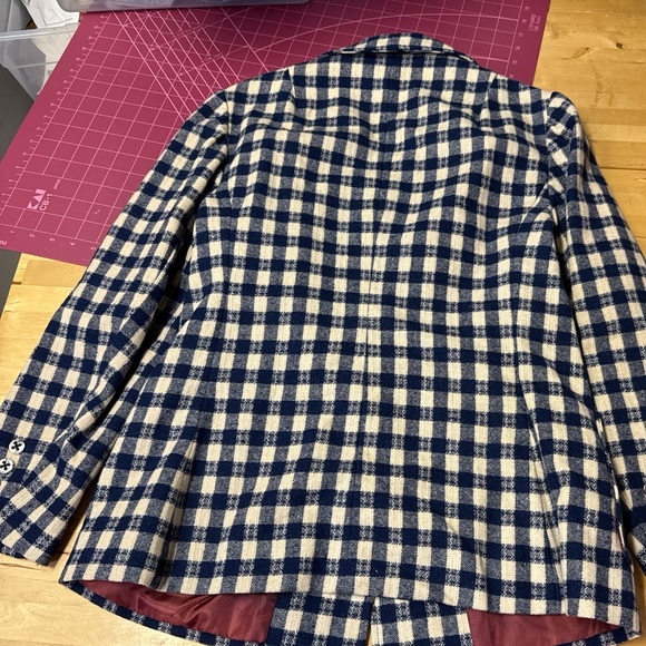 Vintage Navy White Check Wool Blazer – 70s Style - Picture 4 of 7